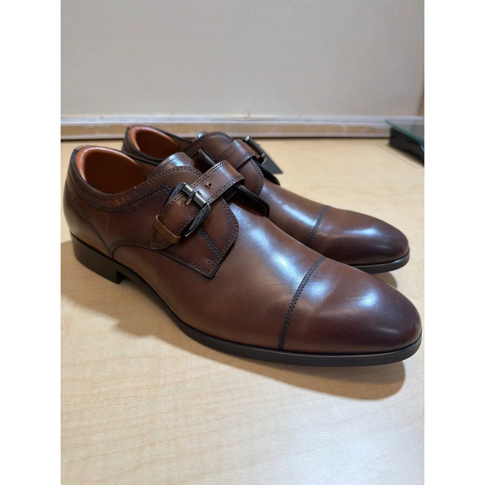 Steve Madden Covet Brown Leather Monk Strap Cap Toe Dress Shoes Mens 10 COVE02M1